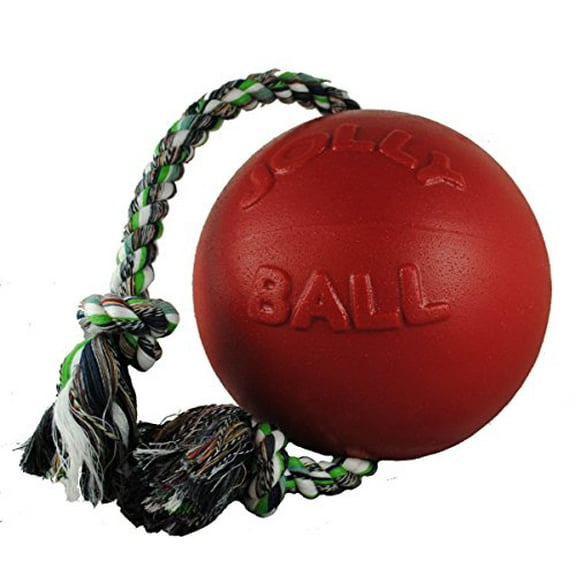 Jolly Pets Romp-n-Roll Rope and Ball Dog Toy 6 Inches/Medium Red