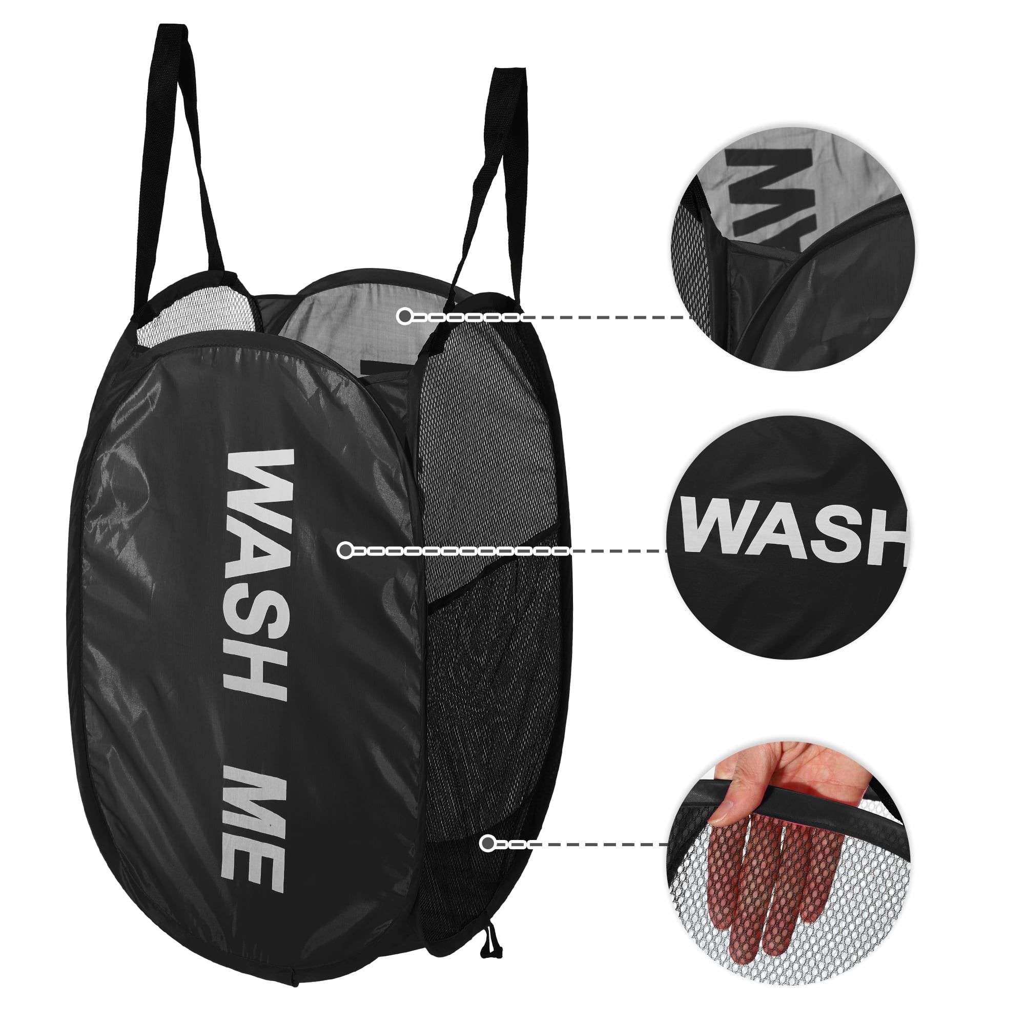 Unique Bargains Folding Laundry Basket Durable Hamper for Bathroom Black