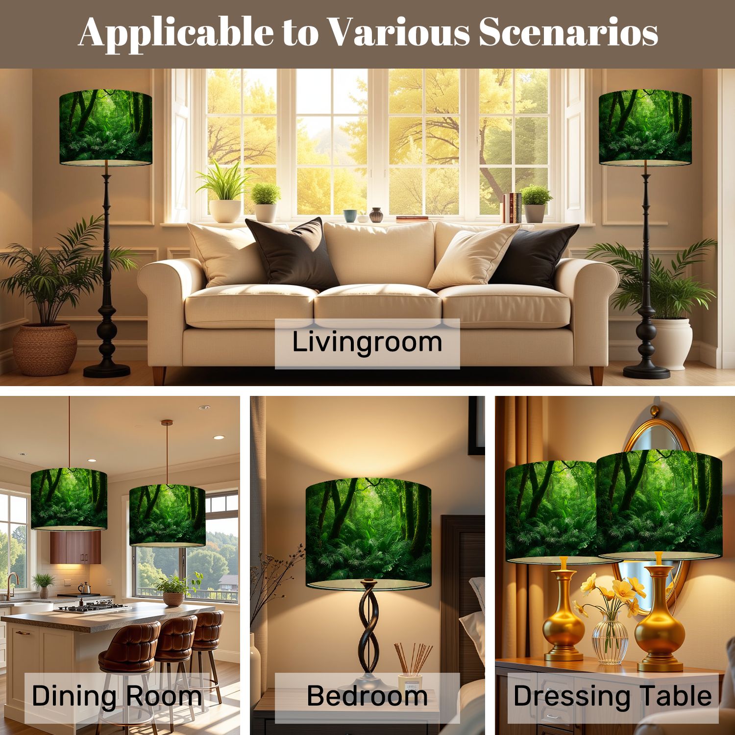 Rustic Farmhouse Lampshades 2 Pack Tropical Rainforest 13"x13"x10" Light Shade for Table Lamps Floor Lamps Drum Lamp Shades Lampshade Replacement Kids Bedroom Cabin Decor Easy Assembly