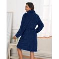 thumbnail image 5 of Ekouaer Black Bathrobe for Women Fleece Plush Robes Knee Length Warm Ladies Sleep Robe Jacquard Sleepwear with Pockets, 5 of 6