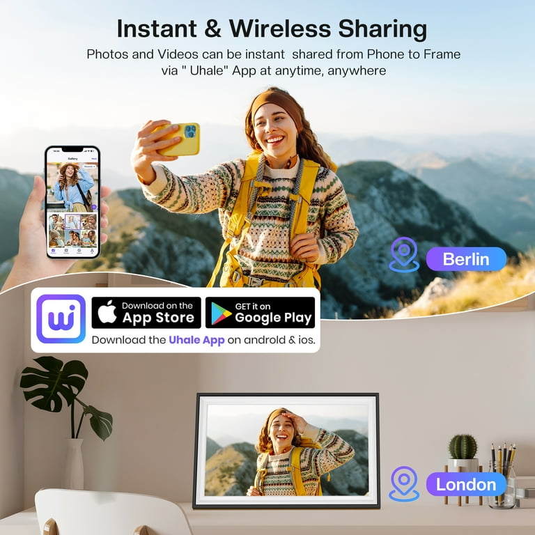 Digital Photo Frame WiFi Oak Wood 10.1 Inch Digital Picture Frame