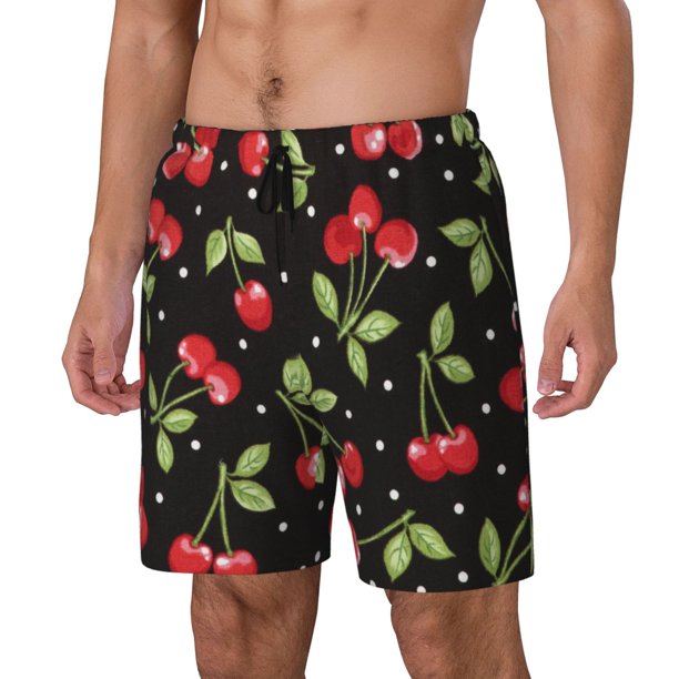 Fotbe Sweet Red Cherry Traje de Baño para Hombre – Shorts de Natación de Secado Rápido con Forro y Bolsillos-Large