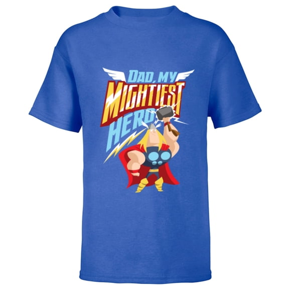 Marvel Thor Dad, My Mightiest Hero Father’s Day - Short Sleeve T-Shirt for Kids - Customized-Royal