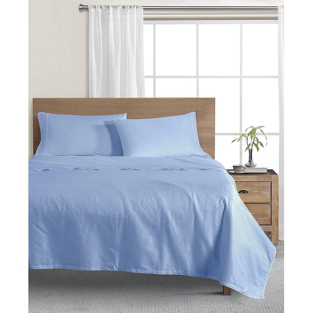 Wellbeing Oxywash Solid 300 Thread Count Sheet Set, King Bedding, Blue