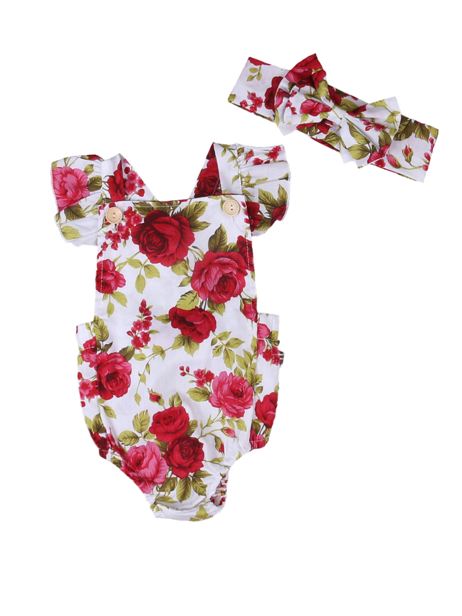 Baby Bodysuit Clothes Girl Headband Jumpsuit Newborn Romper Outfit Infant Floral 