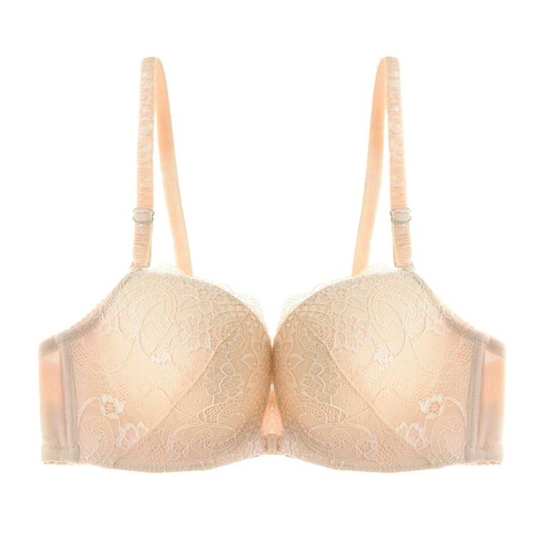 HRSR Front Closure Bras Lace Underwear Bralette Breathable Push Up  Brassiere Without Underwire(Nude,40b)