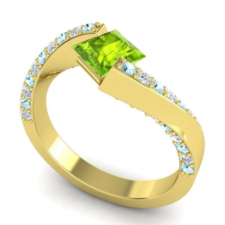 Diamond-Capitals 1.20 Carat Latest Design Natural Diamond Peridot & Aquamarine Gemstone Engagement Ring for her Solid 14K Yellow Gold Size 7