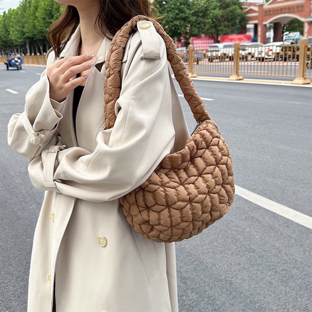 Bolsa De Hombro Hinchado Bolso Mujer Puff Hombro Nube Plisado Versátil Acolchado Sling Caqui