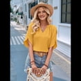 thumbnail image 4 of Blusas de Mujer de con Cuello en V, Corta, Holgadas, Informales, de Negocios, de Verano, Color Amarillo, Talla M, 4 of 10