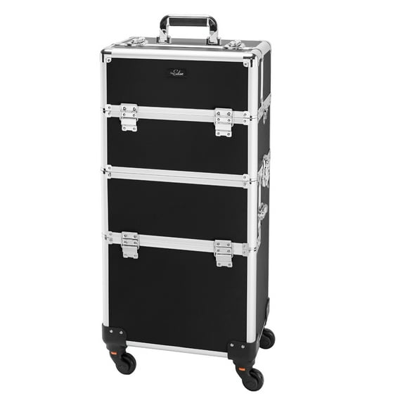 Omysalon 3 in 1 Rolling Cosmetic Makeup Train Case for Professional, Black makeup trolley