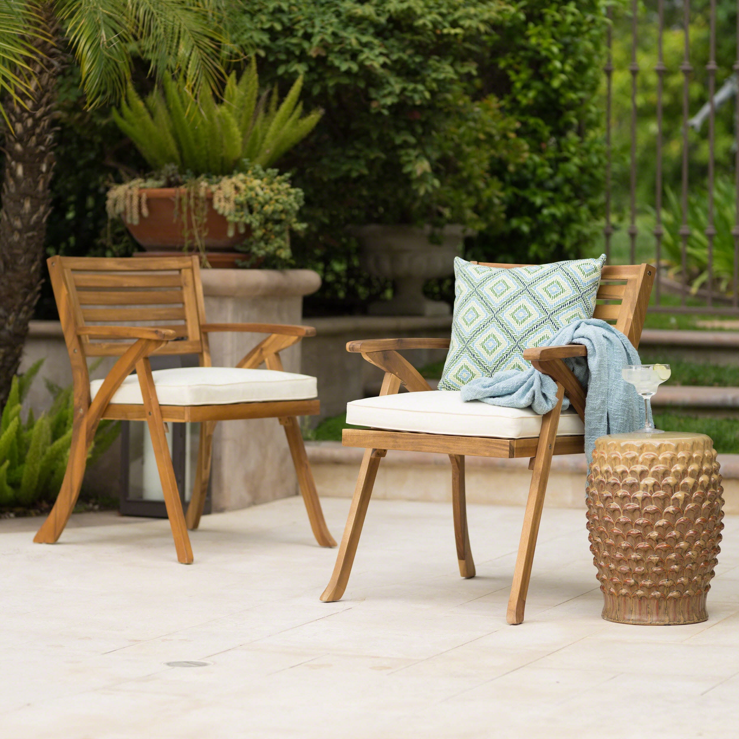 BaPiPro Outdoor Solid Wood Dining Chair Set of 2 with Comfortable Cushions, Patio Seating for Garden, Deck & Backyard