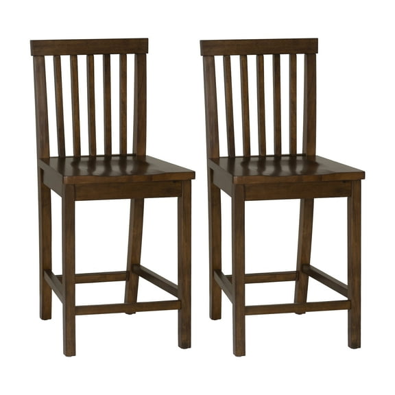 Linon Percival 24" Indoor Wood Counter Stool, Set of 2, Walnut