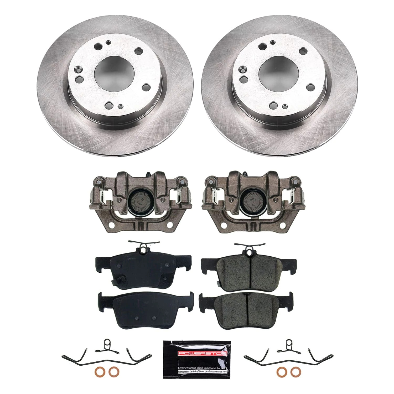 PowerStop Rear Stock Replacement Brake Pad and Rotor Kit with Calipers Fits: HONDA Select Models KCOE8330