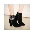 thumbnail image 4 of UKAP Women Winter Boots Comfort Ankle Booties Side Zip Block Heels Bootie Work Short Boot Frosted Black 7, 4 of 9