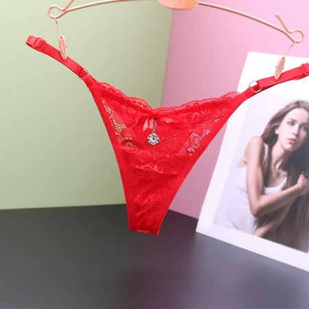 UAYOTSE Women Sexy Floral Lace Underwear Criss Cross Seamless Bikini Panty Brief One Size Red