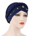 thumbnail image 4 of Stretch Hair Loss Head Wrap Women Turban Cap Muslim Cancer Chemo Hat Beads Braid WHITE, 4 of 8