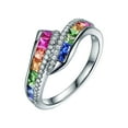 thumbnail image 2 of YYKihy Inlaid Diamond Rainbow Colored Gemstone Ring Finger Jewelry Birthday Proposal Gift Bridal Engagement Party Ring, 2 of 9