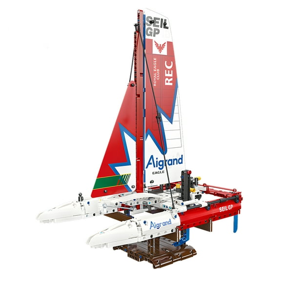 HI-REEKE Ship Building Block Set F50 Hydrofoil Catamaran Sailboat Building Toy for Kid Red