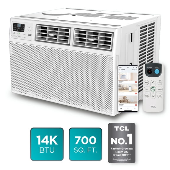 TCL 14,000 BTU Smart Window Air Conditioner (White) - 3-in-1 AC, Fan & Dehumidifier, App, Voice, & Remote Control, Sleep & Eco Mode, Timer, Washable Filter, Cools up to 700 Sq ft - W14W92-4