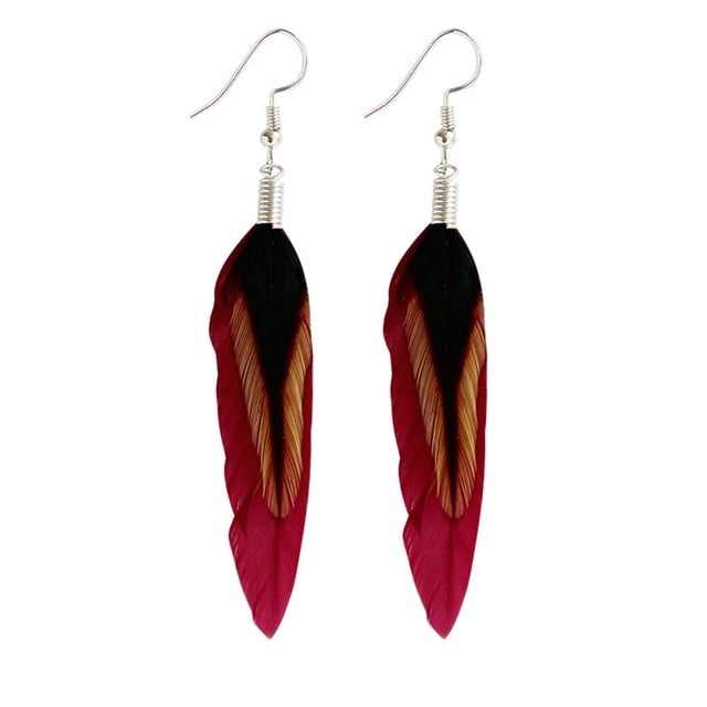 Multicolor black Feather Dangle Earrings Bohemia Folk Style Silver Color Drop Earrings