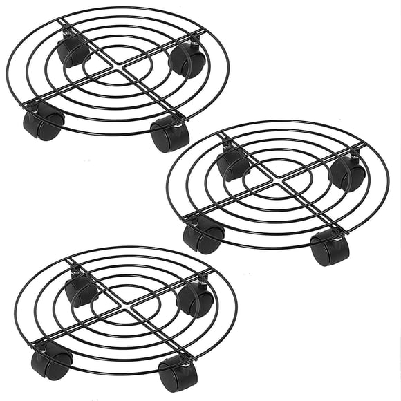 KINJOEK 3 Pcs 10 Inch Plant Caddy with Lockable Wheels, Round Plant Caddy with 360° Rolling Casters for Indoor Outdoor, Garden,