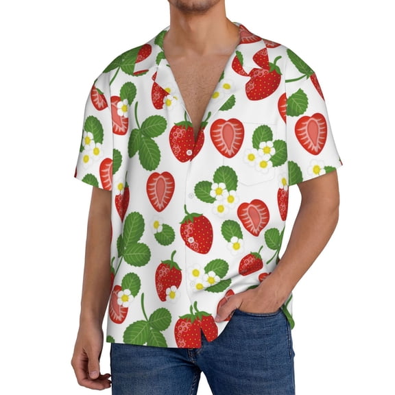 Kdxio Men's Hawaiian Shirt for Men Short Sleeve Shirt Strawberry Summer Casual Holiday Beach Button Down T-Shirts