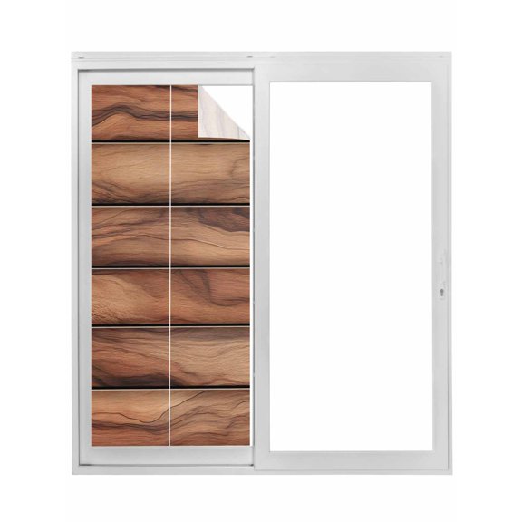 Western Barn Door Window Privacy Film, Country Farmhouses Wooden Grain Brown Static Cling UV Sun Blocking Tint Film Heat Control Windows Films for Bedroom Bathroom, Window Stickers 17.7"x39.3"