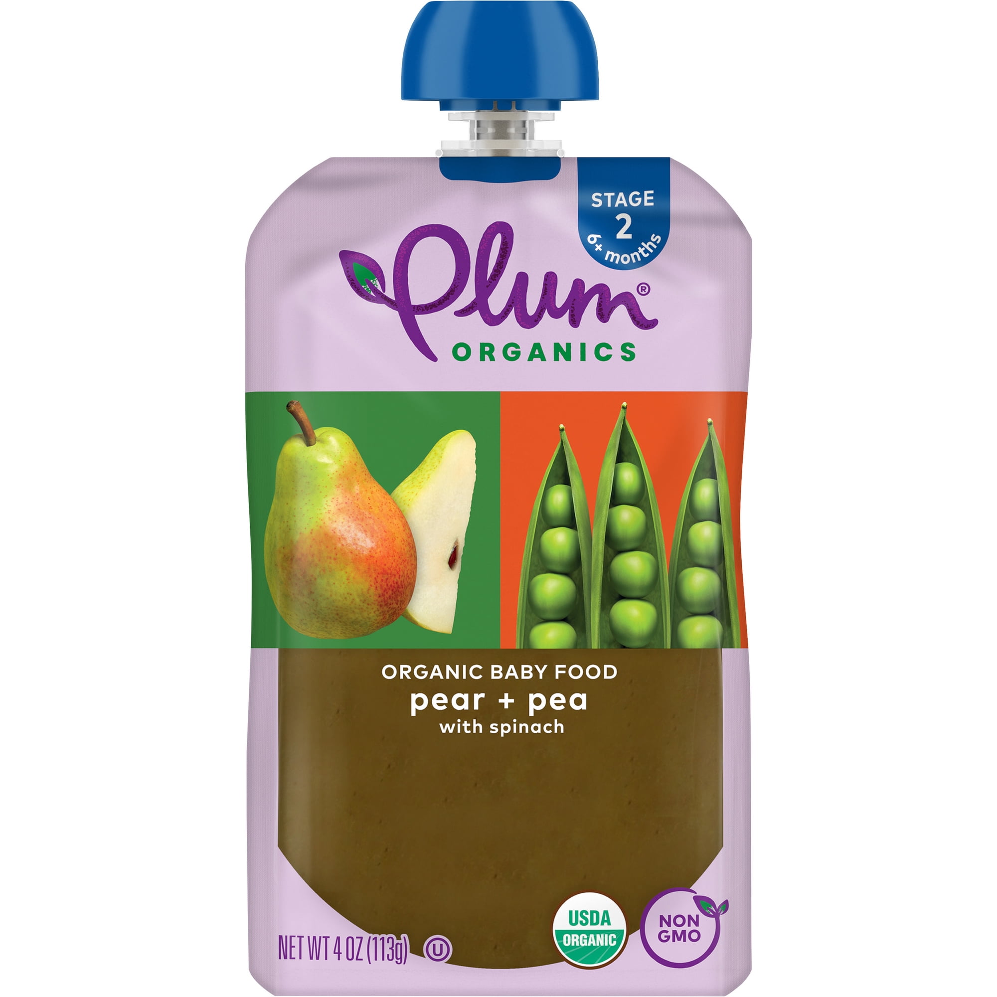Plum Organics® Stage 2 Organic Baby Food Pear + Pea with Spinach 4oz Pouch