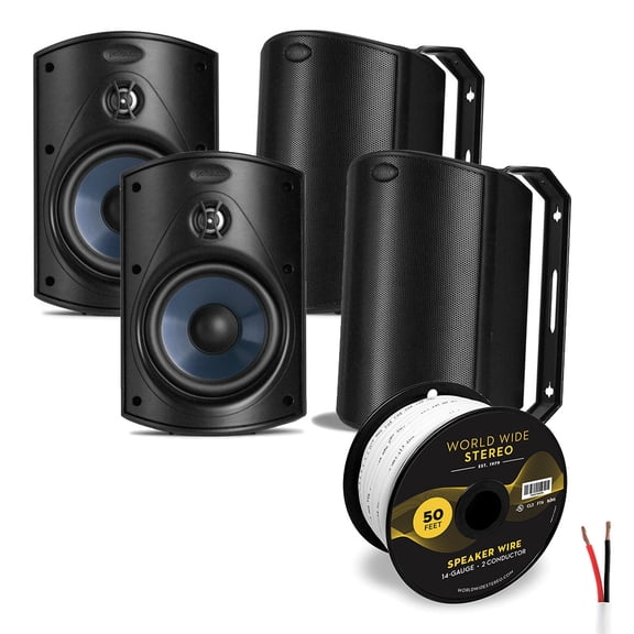 Polk Audio Atrium 4 All Weather Outdoor Loudspeaker Cable Bundle - 4 Pack (Black)