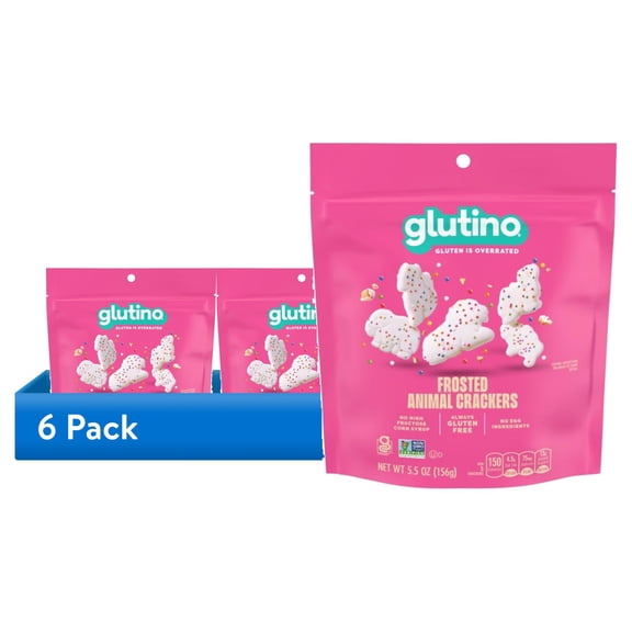 (6 pack) Glutino Gluten Free Frosted Animal Crackers, Gluten Free Snacks, 5.5 oz
