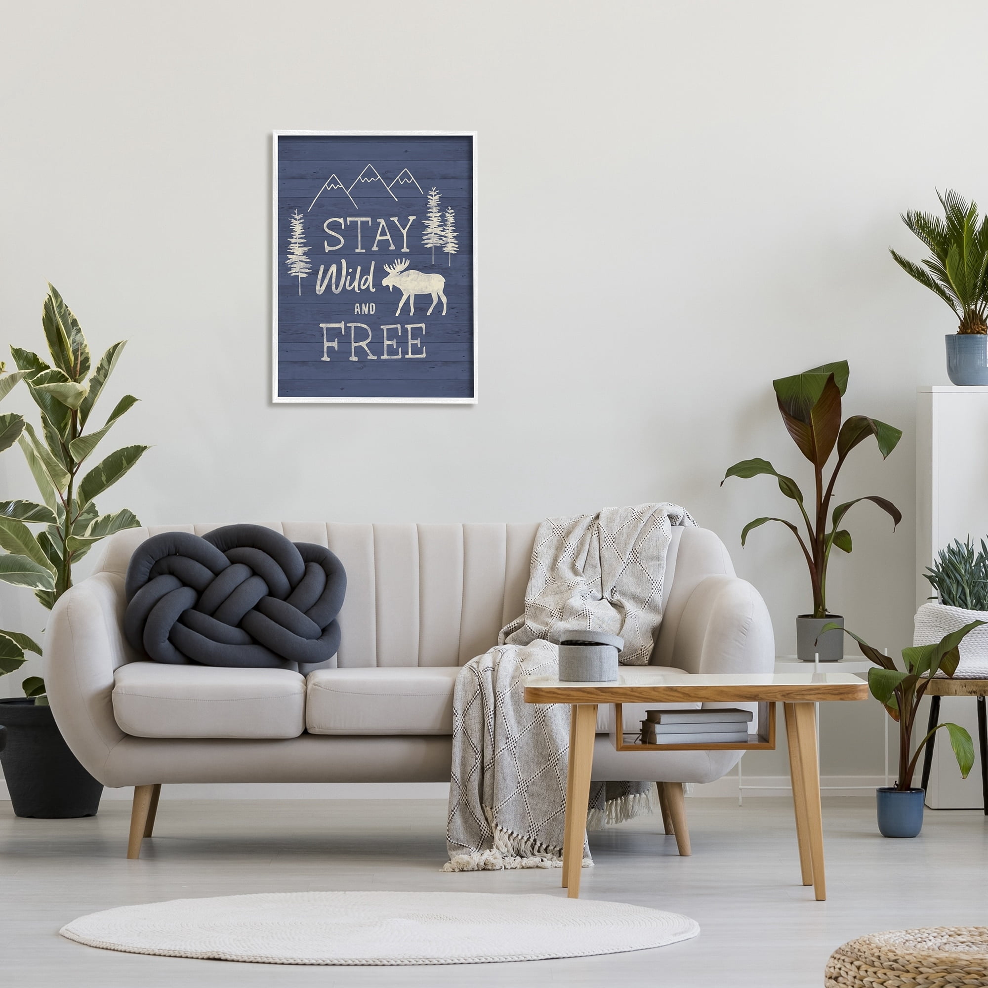 Stupell Industries Stay Wild & Free Moose Mountain Scene Rustic Wildlife Graphic Art White Framed Art Print Wall Art, Design by Nina Seven