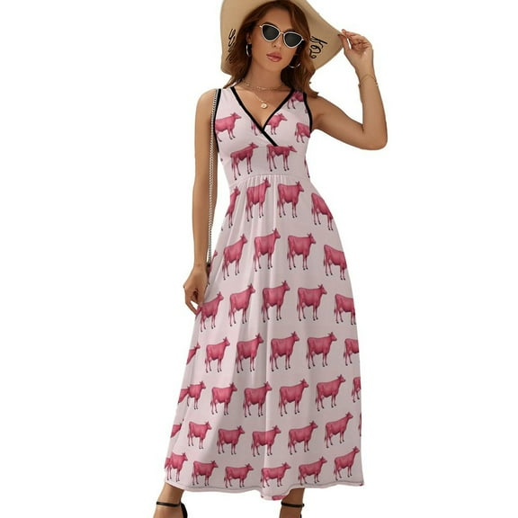Cow-pink Dress Fashion Boho Beach Long Dresses Female Party Printed Maxi Dress