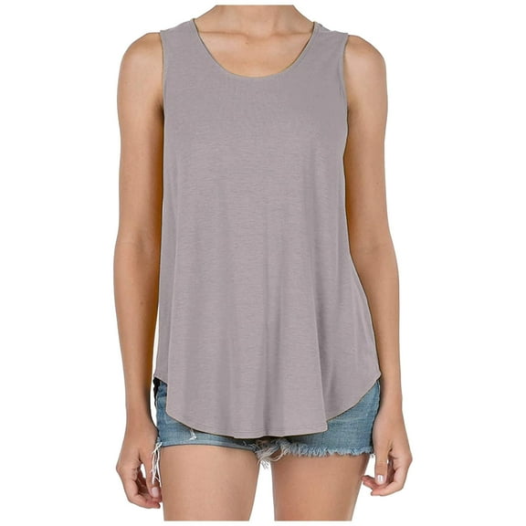 Womens Tank Top Clearance Women's Casual Round Neck Tank Top Loose Solid Round Neck Sleeveless Tank Top Round Neck Tank Top