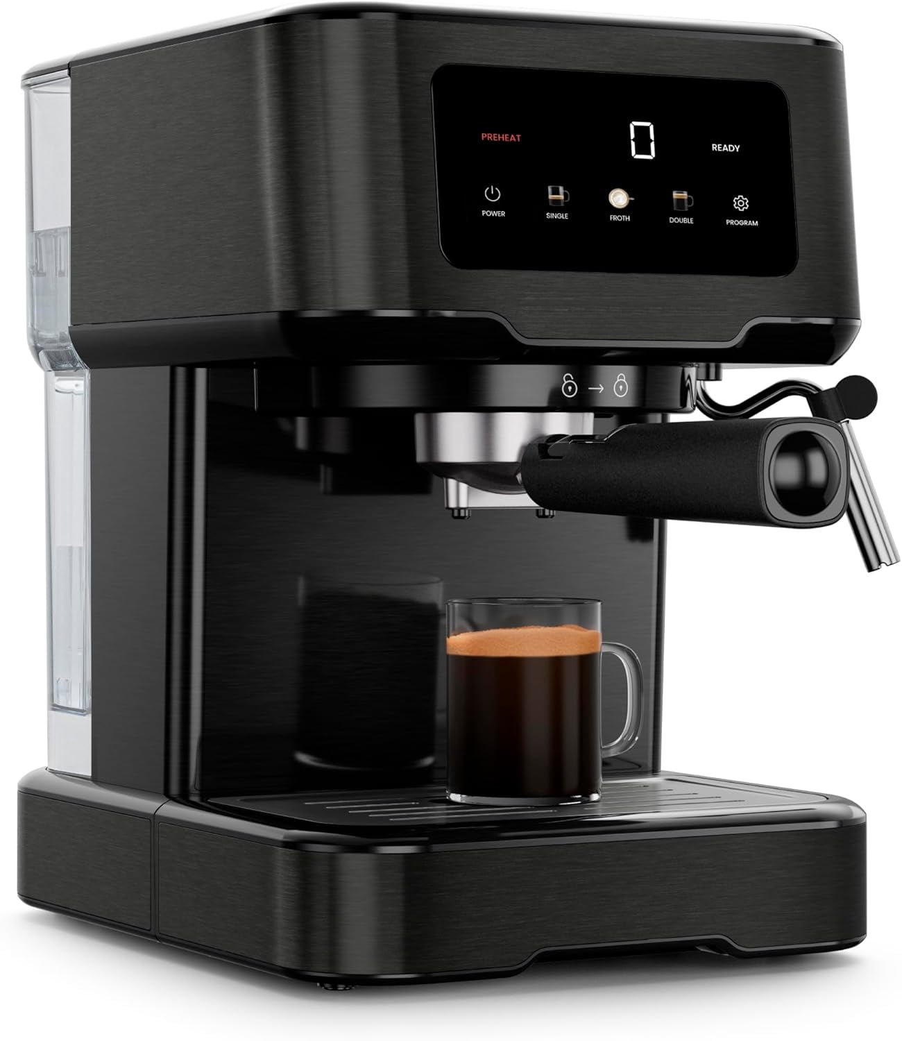 CraftBrew Espresso Machine, 15-Bar Pump Digital Espresso Maker w/Steam Wand for Latte & Cappuccino, Compact Espresso Coffee Machine w/ 1.5L Removable Water Reservoir - Black