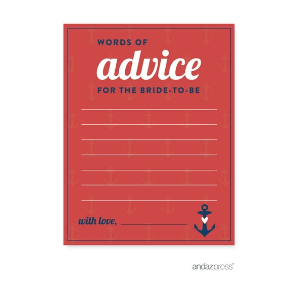 Words of Wisdom - Bride To Be  Nautical Ocean Adventure Wedding Bridal Shower Game Cards, 20-Pack