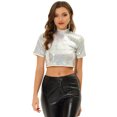 thumbnail image 1 of INSPIRE CHIC Blusa de manga corta con purpurina y lentejuelas para mujer Plata M, 1 of 5
