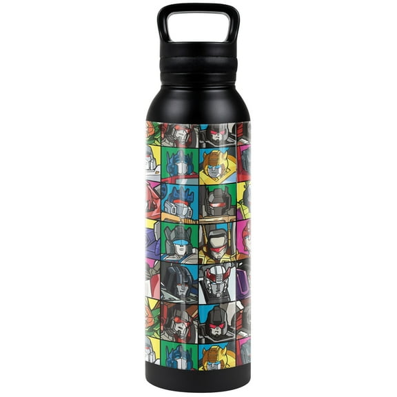 Transformers Official Transformer Squares 24 oz Insulated Canteen Water Bottle, Leak Resistant, Vacuum Insulated Stainless Steel with Loop Cap
