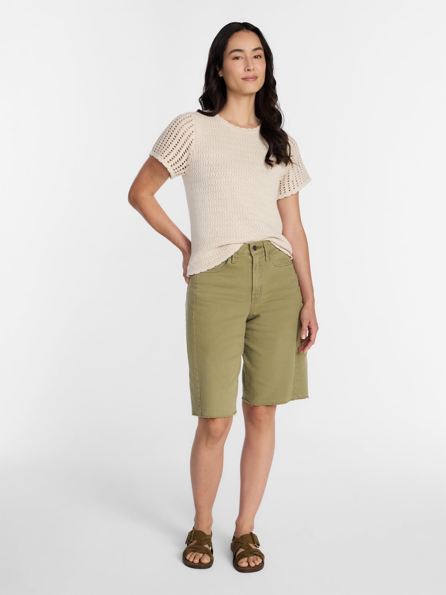 Time and Tru Women's Textured Crewneck Sweater with Short Sleeves, Lightweight, Sizes XS-XXXL
