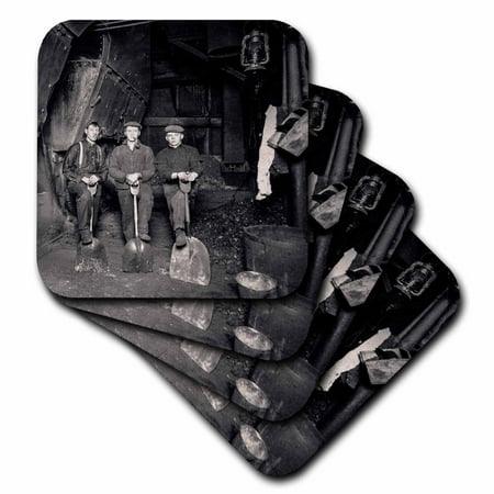 3dRose Coal gang in the boiler room Great Lakes freighter stereoview RARE - Soft Coasters, set of (Best Boiler Room Sets)