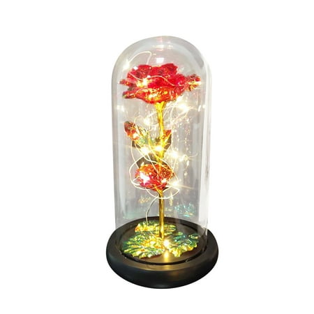 

MVNSFEW Two Roses Glass Cover LED Atmosphere Lamp Creative Decoration for Girlfriend on Valentine s Day Rose Lamp