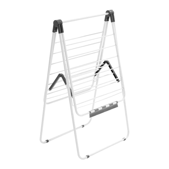 2-Tier Foldable Drying Rack with Sock Clips, 21 Rods, Height Adjustable Metal Laundry Dryer for Indoor Outdoor Use, Space Saving Clothes Hanger, White