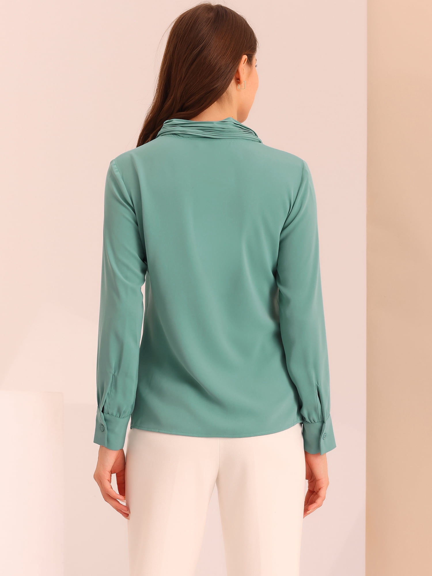 DARING DIVA Work Office Blouse Pleated Top Shirt M Mint Blue