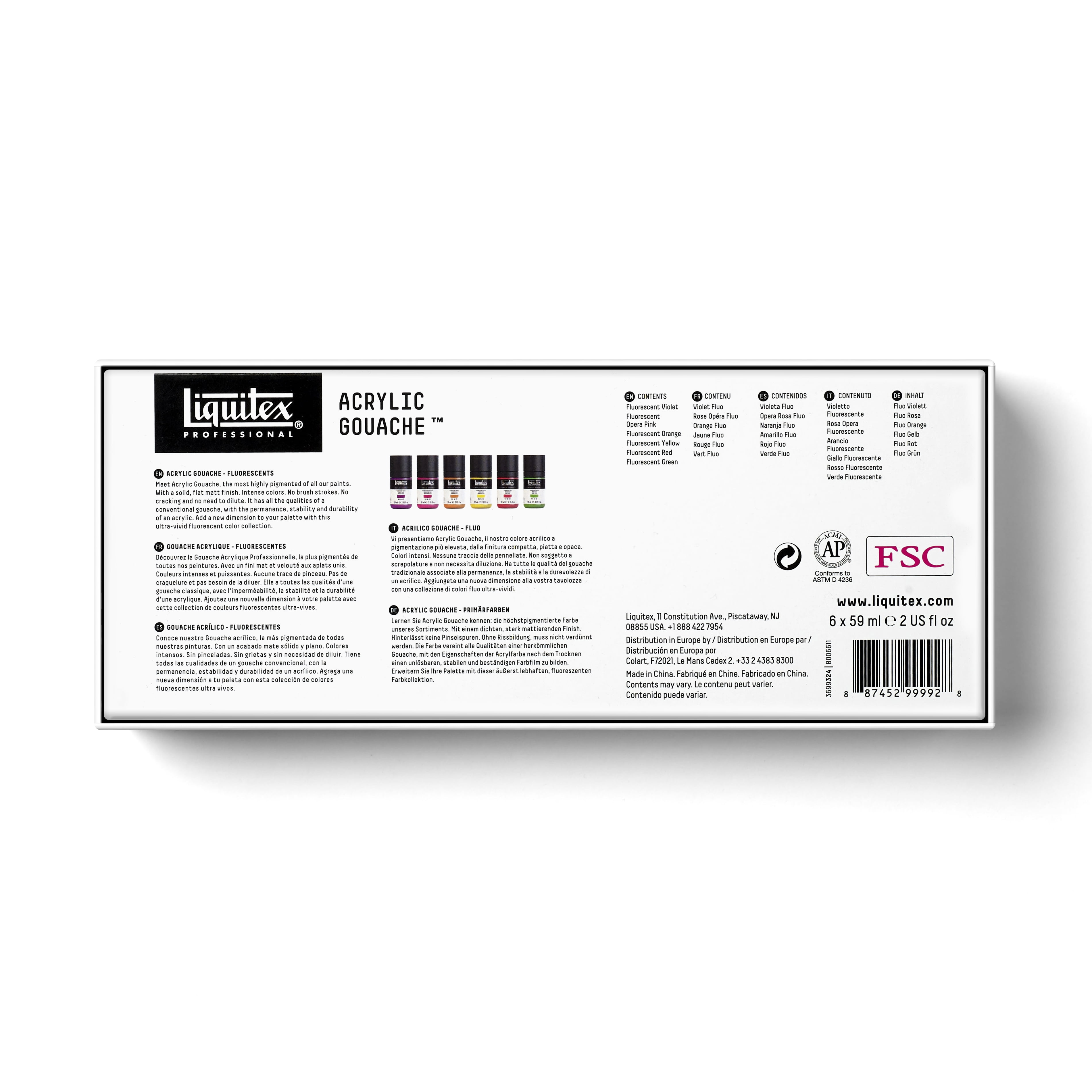 Liquitex Professional Acrylic Gouache Set, 6-Colors, 59ml, Fluorescent
