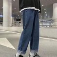 thumbnail image 2 of Men Jeans Wide Leg Straight Loose Full Length Denim Trousers Button Zipper Closure Retro Streetwear Men Long Pants, 2 of 6