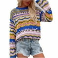 thumbnail image 2 of Ikevan Women'S Printed Long O-Neck Sleeve Style Loose Sweaters Ladies Tops Blue 6(M), 2 of 6
