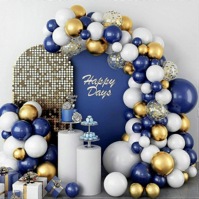 Navy Blue and Gold Balloon Arch Kit, 102PCS of Blue, Gold, and White Balloons with Confetti Balloons for Party Decorations, Matte Latex Suit_Perfect Gift