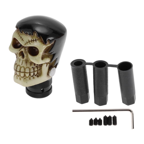Unique Bargains Universal 8.1cm Gear Shifter Knob Resin Skull for Automatic and Manual Vehicle W/ 3 Adapter Black 1 Set