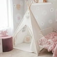 thumbnail image 2 of BSHAPPLUS Teepee Tent for Kids, Natural Cotton Canvas Teepee Play Tent Beige White, Toys for Girls/Boys Indoor & Outdoor Playing, 2 of 11