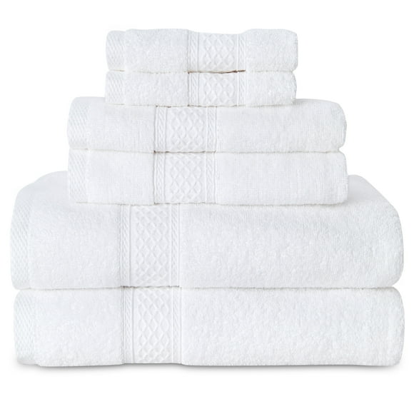 Gogreen White Bath Towel Sets of 6 Pieces, 2 Bath Towels 2 Hand Towels 2 Washcloths, 100% Cotton Highly Absorbent Towels for Bathroom, Gym, Hotel (White)