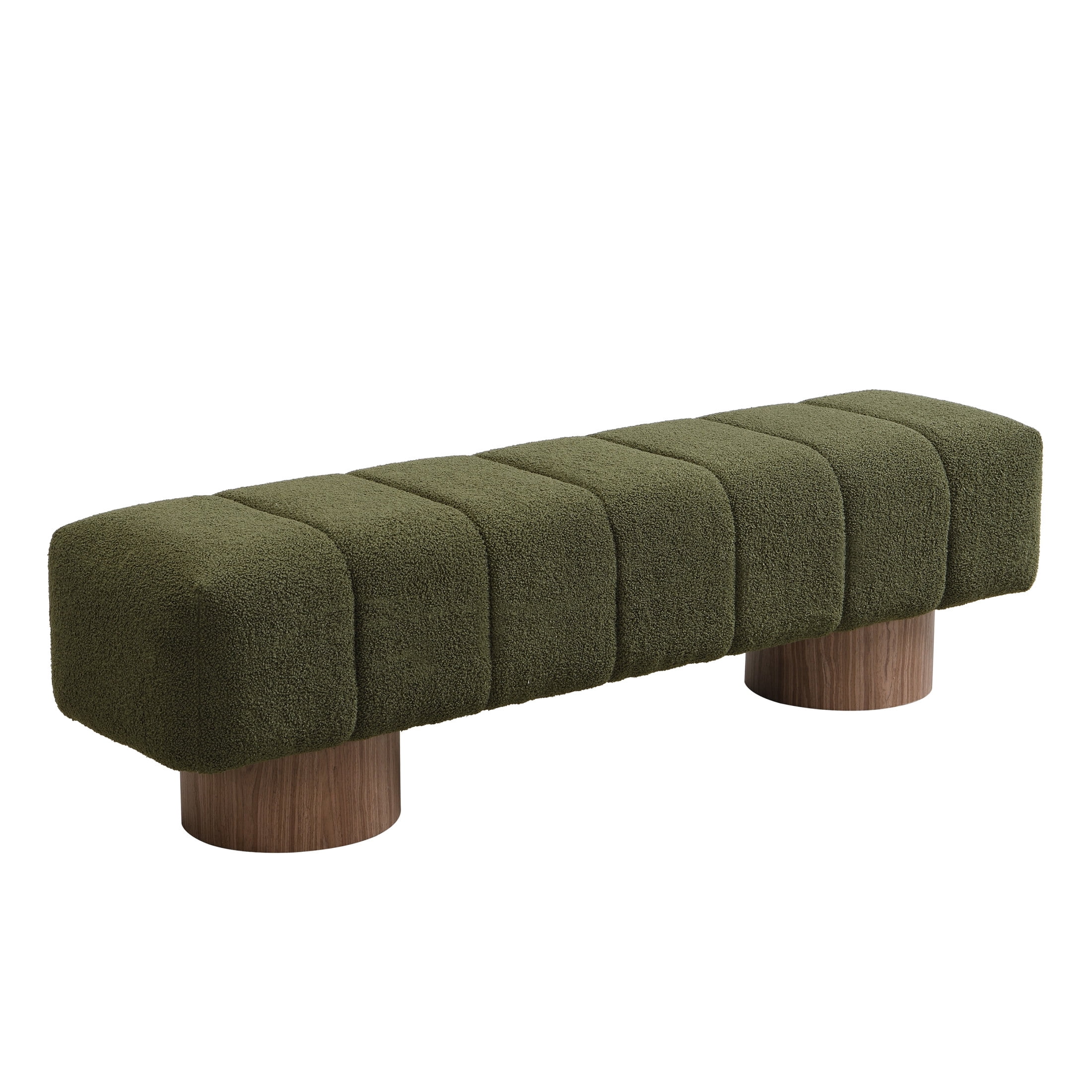 Christopher Knight Home 64.5" Ottoman Bench with Boucle Upholstery and Wood Legs, Green Fabric